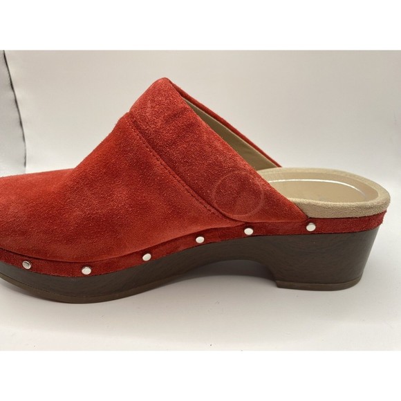 Vionic Womens Kacie Slip On Mules Clogs Sz 6 Red Suede Leather Wood Heel EUC - Picture 6 of 8